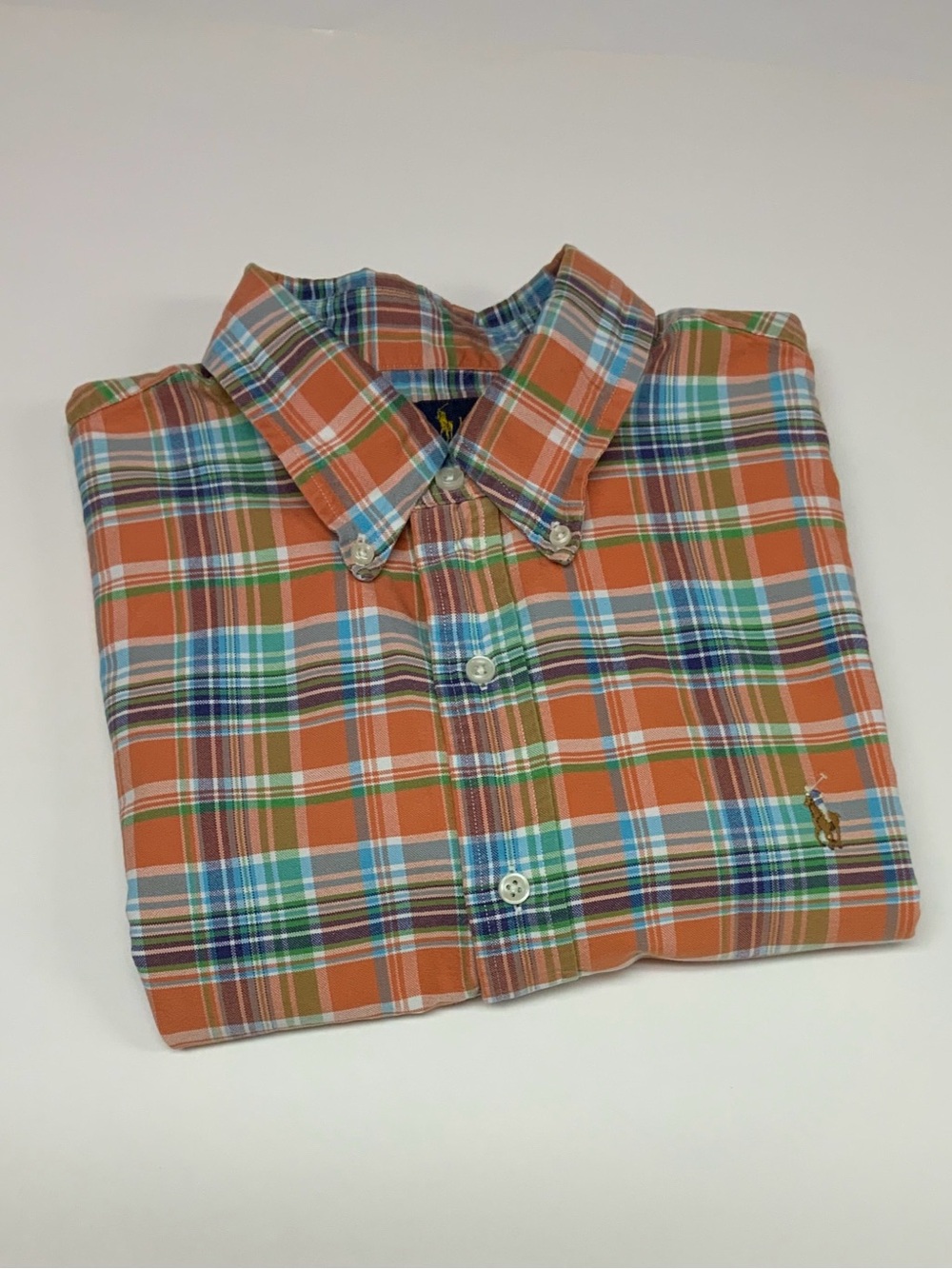 Ralph Lauren Blaire Orange Plaid Short-Sleeve Button-Down Shirt XL